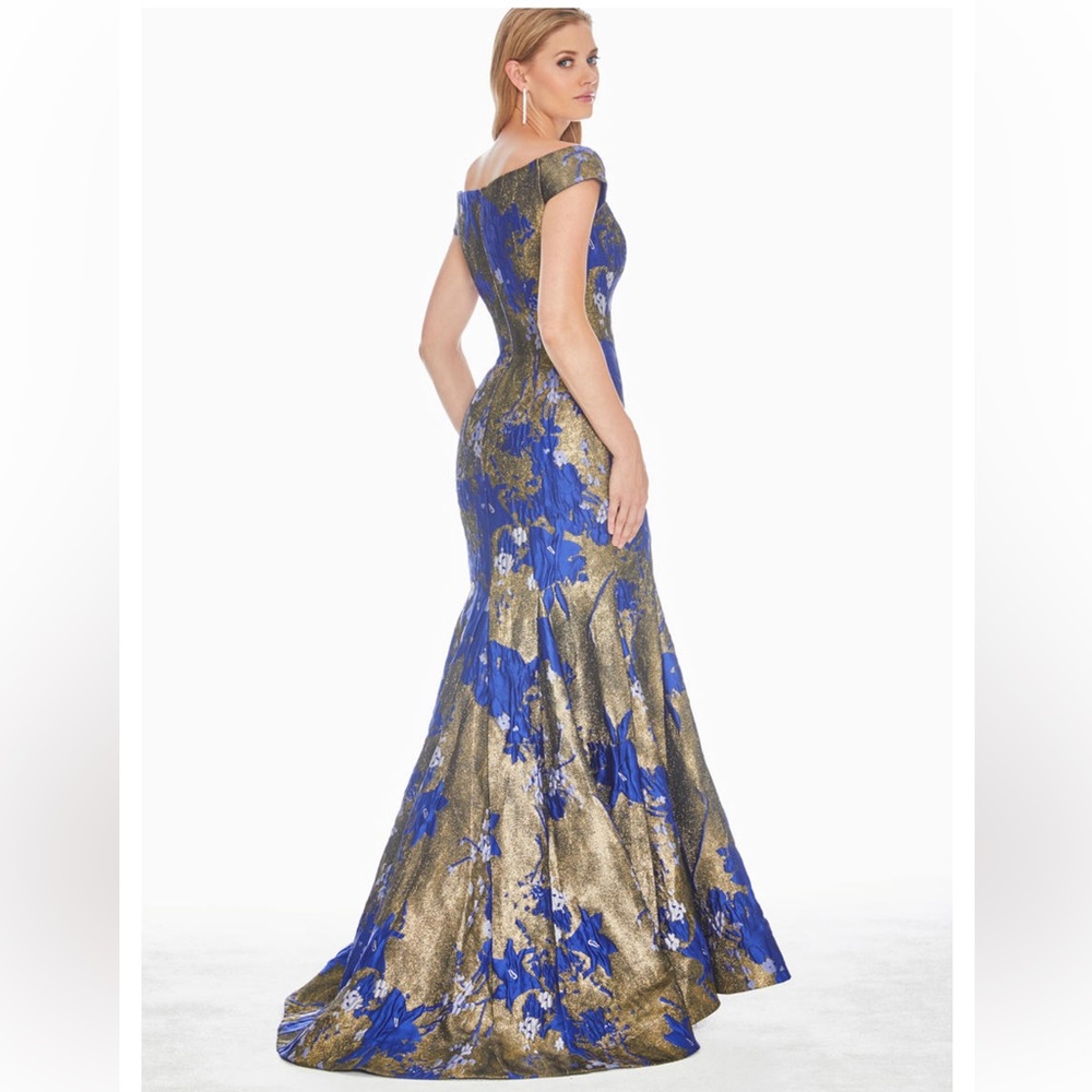 Elegant Blue and Gold Off-Shoulder Prom Dress